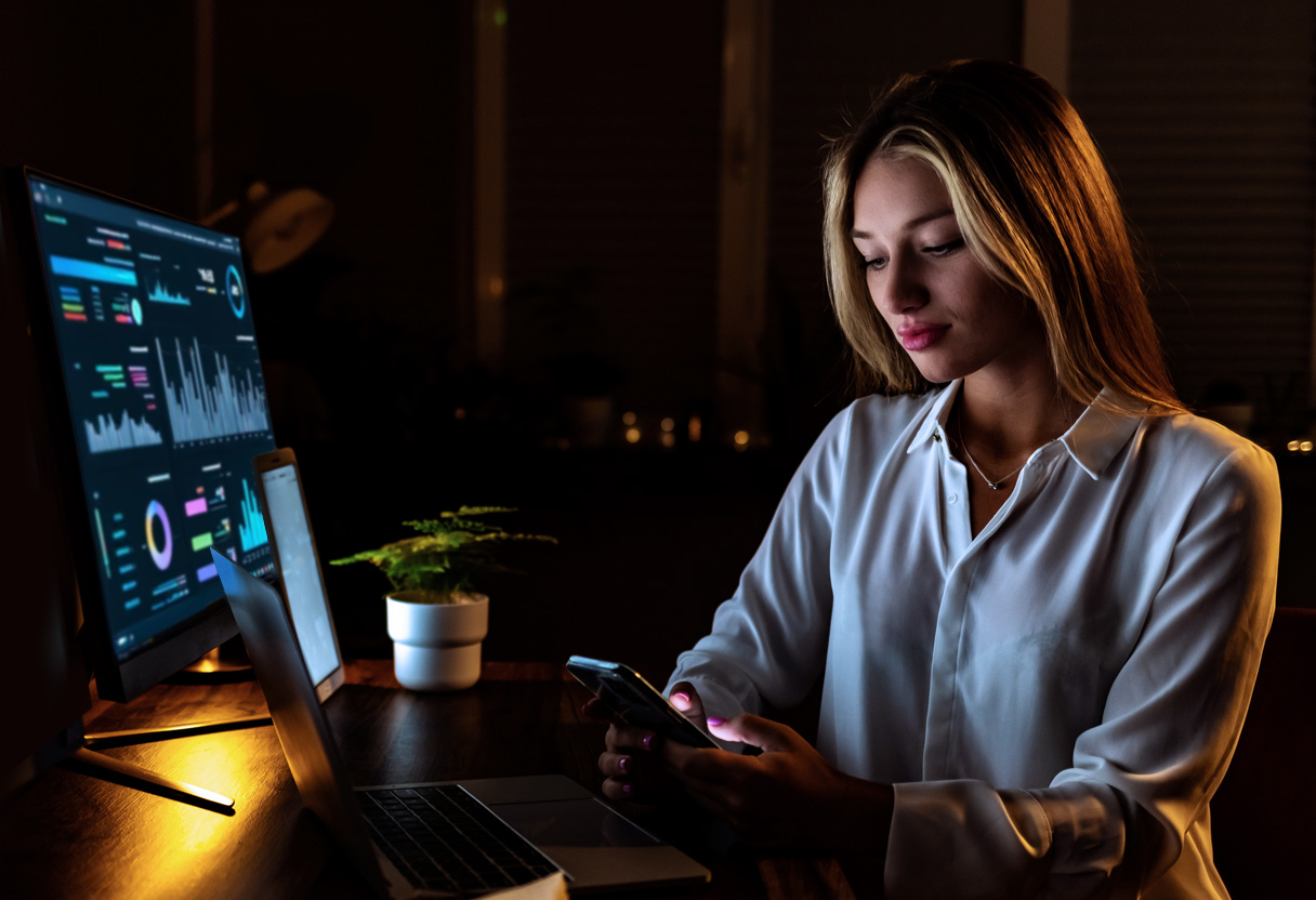 Woman on phone messaging AI agent